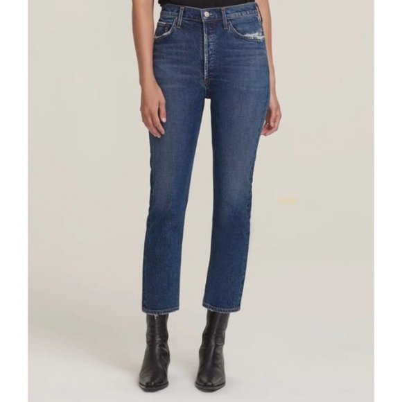 Agolde Denim - Agolde Riley Jean Revolve Distressed Relaxed High Rise Straight Crop Button Fly